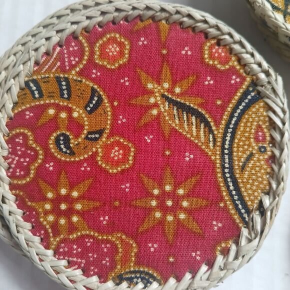 Handwoven Fabric Batik & Bamboo Coasters Set of 12 Vibrant Patterns Unique - Picture 10 of 10